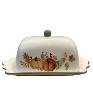 Potter's Studio Thanksgiving Fall Pumpkin Covered Butter Dish New